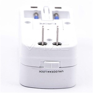 Uniwersalny Adapter Podróżny z zabezpieczeniem 2xUSB 2A V-TAC