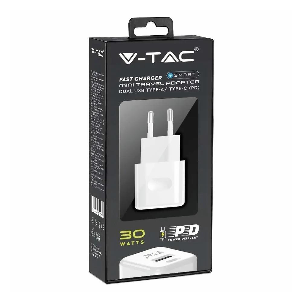 Ładowarka USB V-TAC szybka 30W biała mini dual USB type-A type-C VT-5330-W - 15