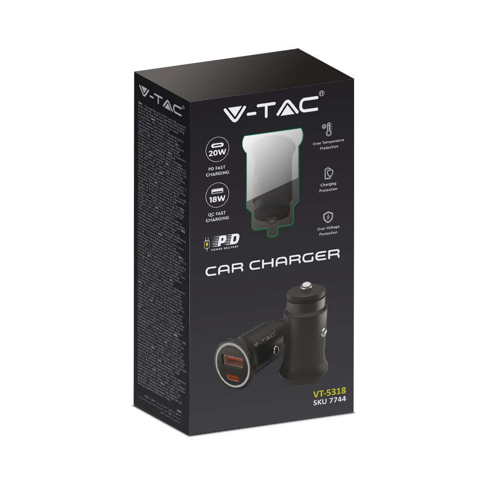Samochodowa ładowarka do zapalniczki V-TAC USB 12-24V 18W+USB-C 20W VT-5318 - 4