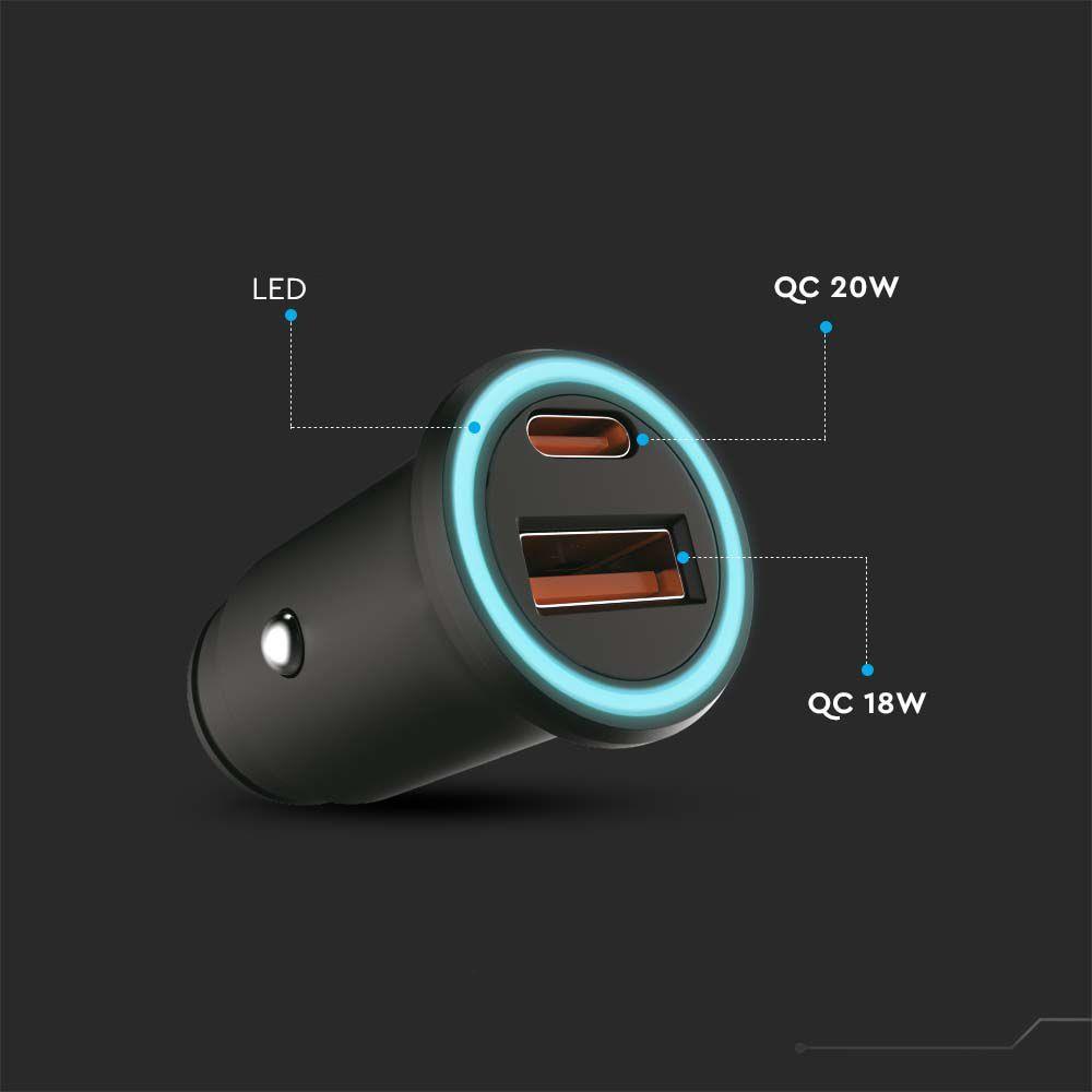 Samochodowa ładowarka do zapalniczki V-TAC USB 12-24V 18W+USB-C 20W VT-5318 - 5