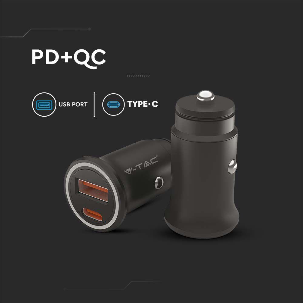 Samochodowa ładowarka do zapalniczki V-TAC USB 12-24V 18W+USB-C 20W VT-5318 - 8