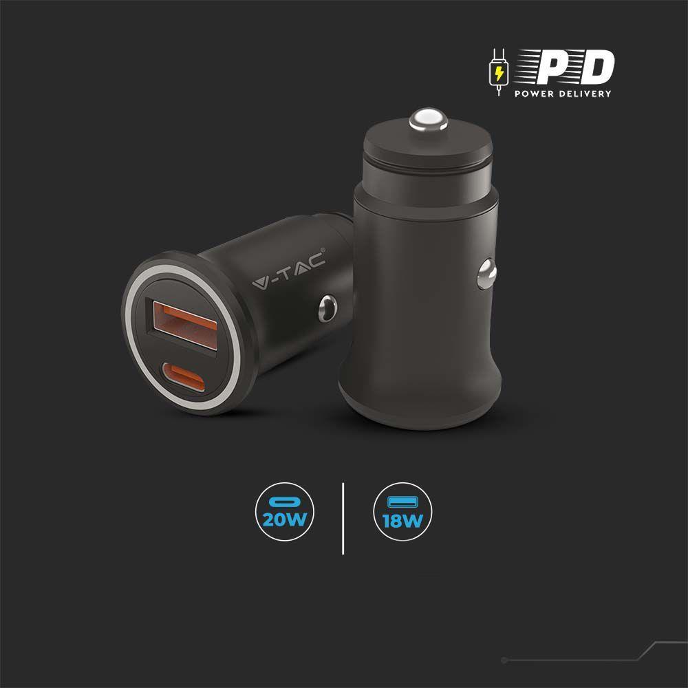 Samochodowa ładowarka do zapalniczki V-TAC USB 12-24V 18W+USB-C 20W VT-5318 - 9